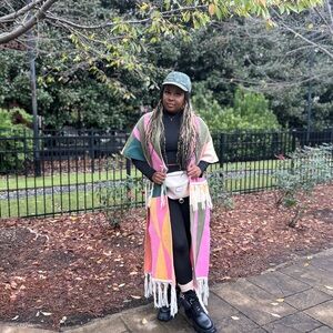 Colorful Geometric Shawl with Fringe